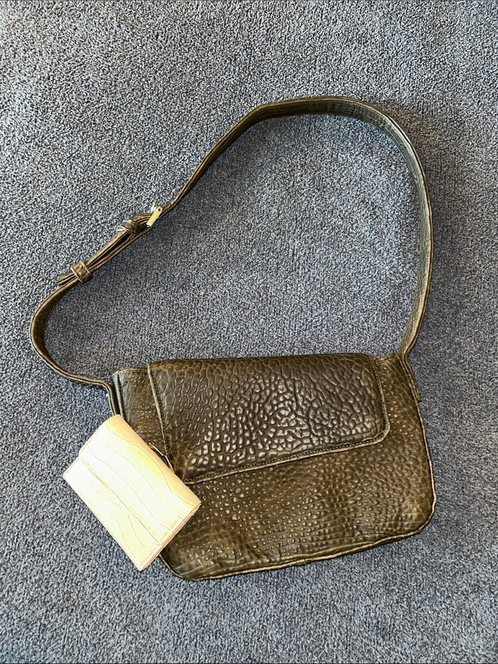 Olive Textured Crossbody Bag made in Italy with Cream wallet inc